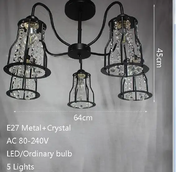 5 lights Современный промышленный Кристалл E27 светодиодный 220 В железная люстра, покрытая слоем металла для гостиной столовой спальни Кабинета отеля ресторана прохода - Цвет корпуса: 5 lights