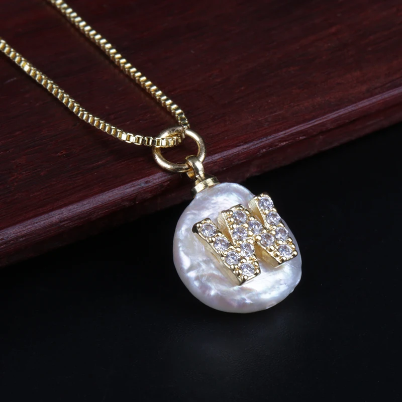 Pave white CZ 26 Алфавит Письмо пресноводный жемчуг Золотая Серебряная подвеска, кулон тонкая цепочка персонализированное колье ожерелье для женщин
