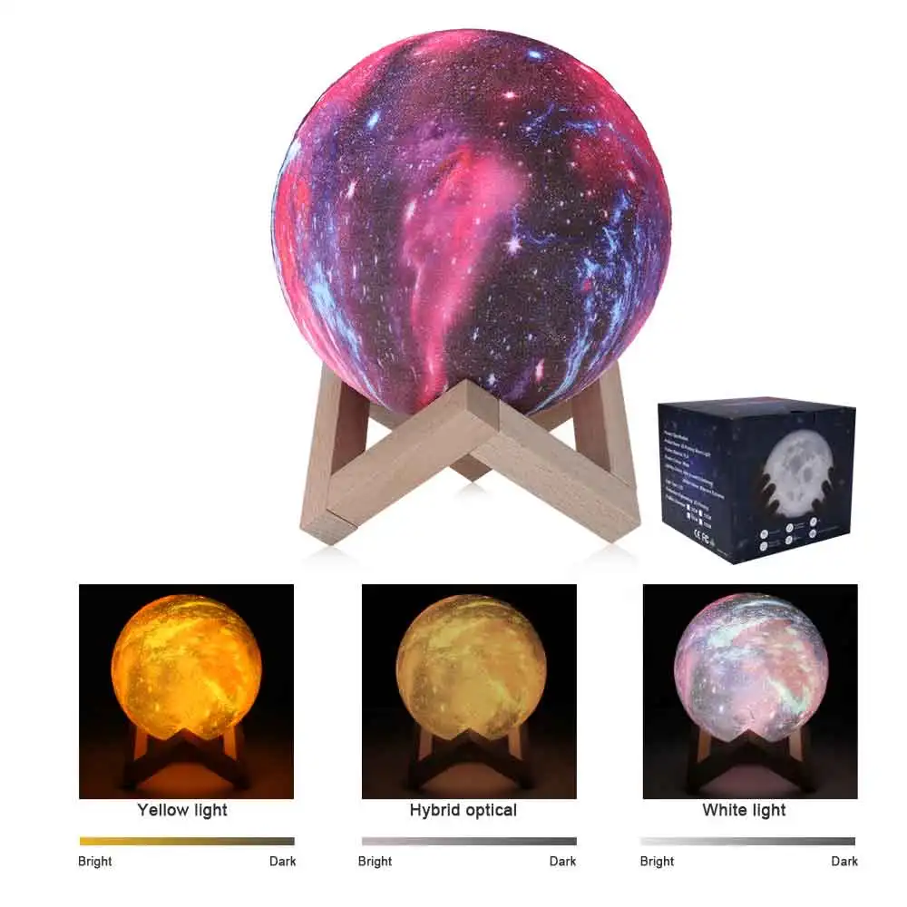 3 Color Touch Remote Control 16/3 Colors 3D Moon Lamp LED Night Light Luminaria Lua Starry Sky Galaxy Light for Children Christmas Home Decor - Испускаемый цвет: 3 Color Touch