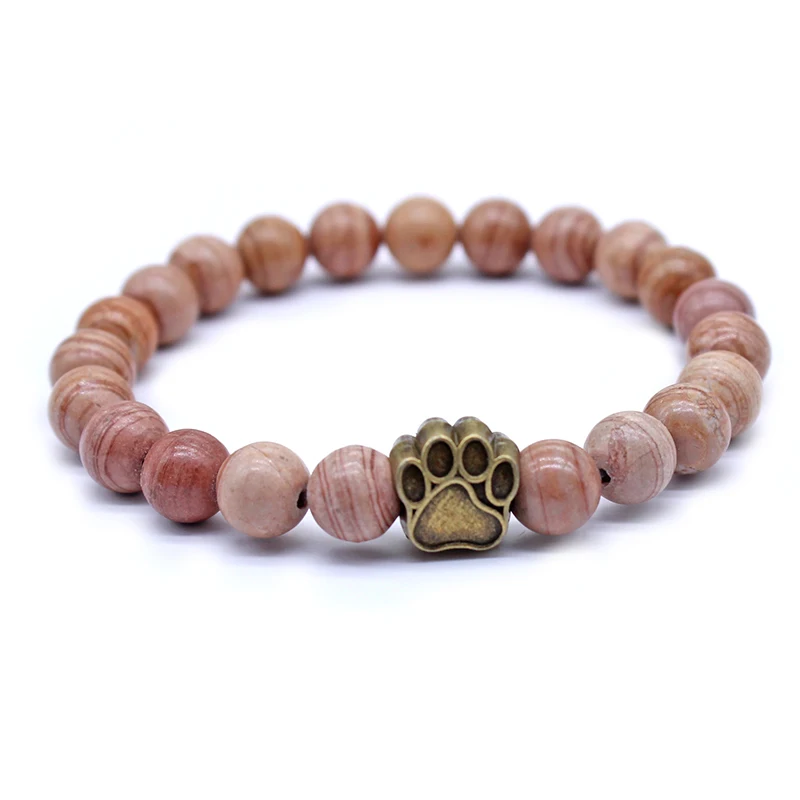Серый и красный полосатый браслет с натуральными камнями Mala Beads медвежонок кошек
