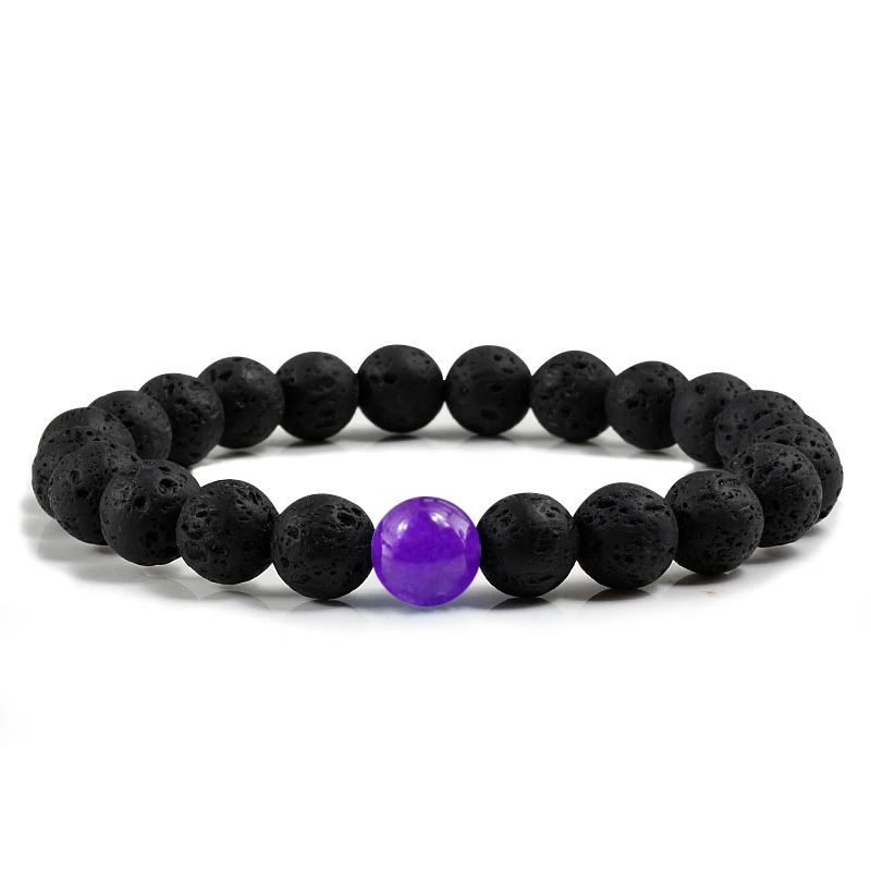Черный Природный камень из вулканической лавы Браслеты Из Бисера счастливый
