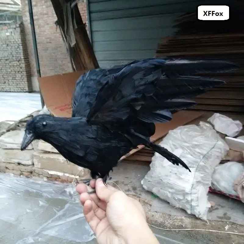 

big simulation wings crow model foam&furs black crow bird doll gift about 30x50cm xf0405