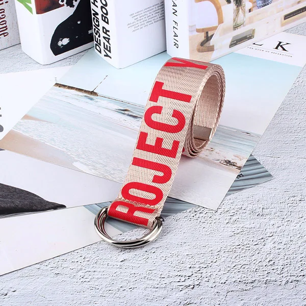 red Women Jeans Belt Fashion Letter Printed Unisex Double D Ring Canvas Strap Female Long Belts For girl Jeans decoration Belts H101 - Цвет: red