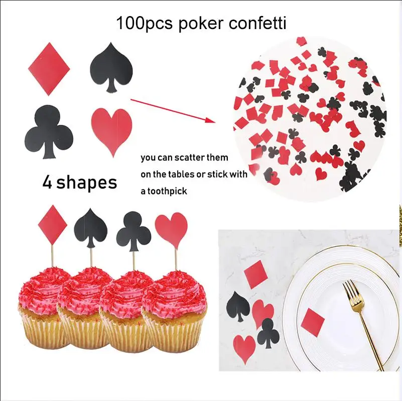 100pcs Poker 100 шт бумажные конфетти декор стола и Свадебная вечеринка Декор Конфета бар украшения бутылки вина/Кубок/Сердце Конфетти Золотой/красный - Цвет: 100pcs Poker
