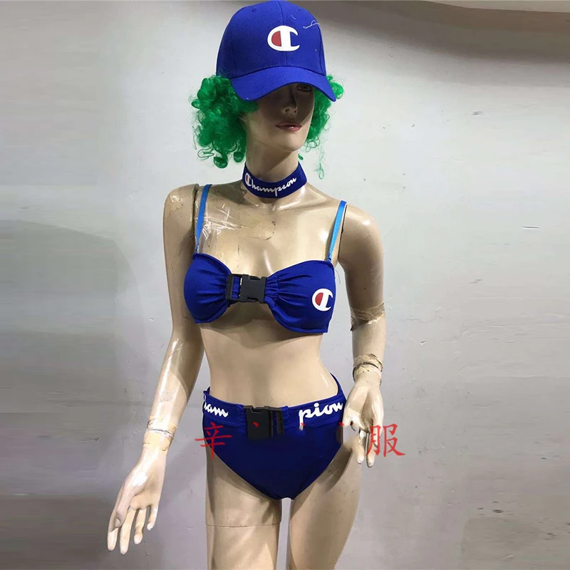 Blue Bra Short Outfit Cheerleader Set Women'S Birthday Party Wear Nightclub Dancer Show Bikini Sport Clothes DWY1352 | Тематическая
