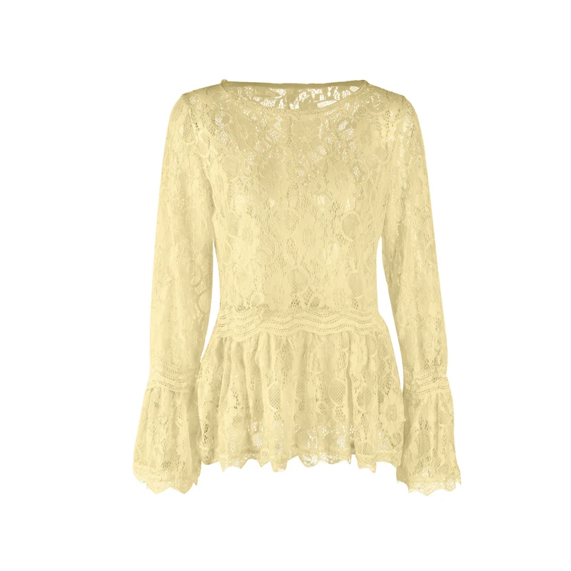 2019 New Autumn Floral Blouse for Women Sex Lace Long Sleeve Casual Yellow Pink Top Ladies Loose Blusas Femininas | Женская одежда