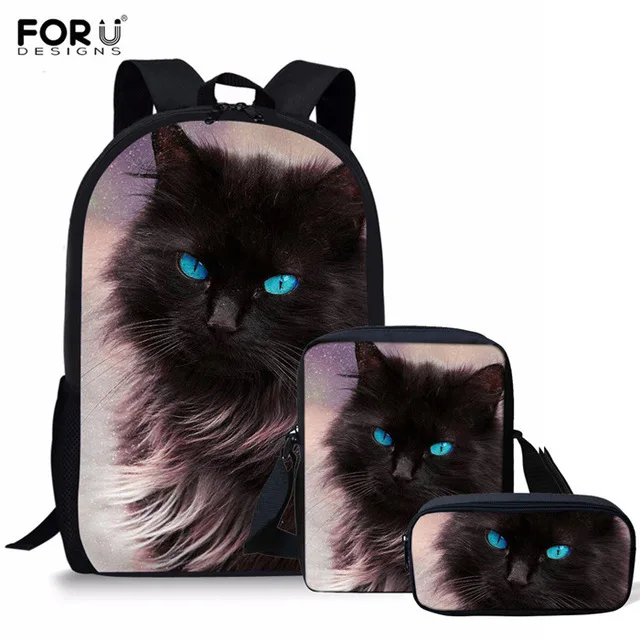 FORUDESIGNS/3 шт./компл. школьные сумки для девочек милые черная кошка печать детский ортопедический Рюкзак Детские книжные сумки Mochila Infantil - Цвет: RH0354C-E-K