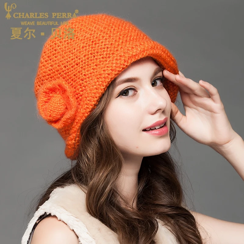 Женская вязаная шапка Charles Perra двухслойная шерстяная ручной работы Повседневная