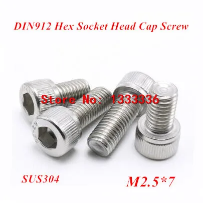 

500pcs M2.5*7 Hex socket head cap screw, DIN912 304 stainless steel Hexagon Allen cylinder bolt, cup screws