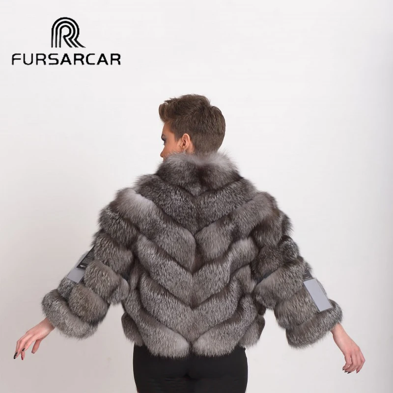 Женская Шуба из меха лисы FURSARCAR короткая зимняя шуба натурального с меховым