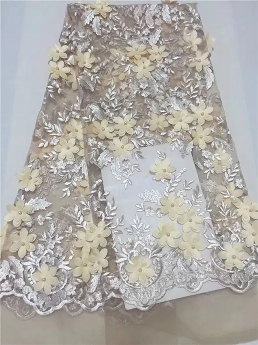 Блестящая кружевная ткань guangzhou bridal фатиновая 3D аппликация с бусинами chantilly в