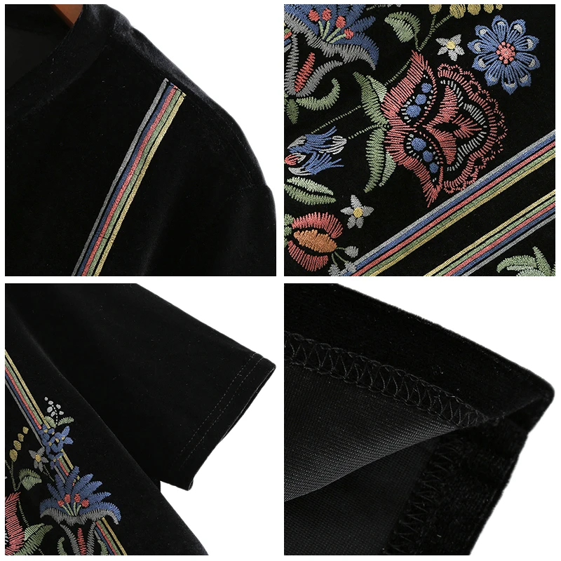 NATOODA Fashion Embroidery Velvet Women Blouses Round Collar Shirts Spring Autumn Short Sleeve Casual Tops XY2949|women blouses|women blouse