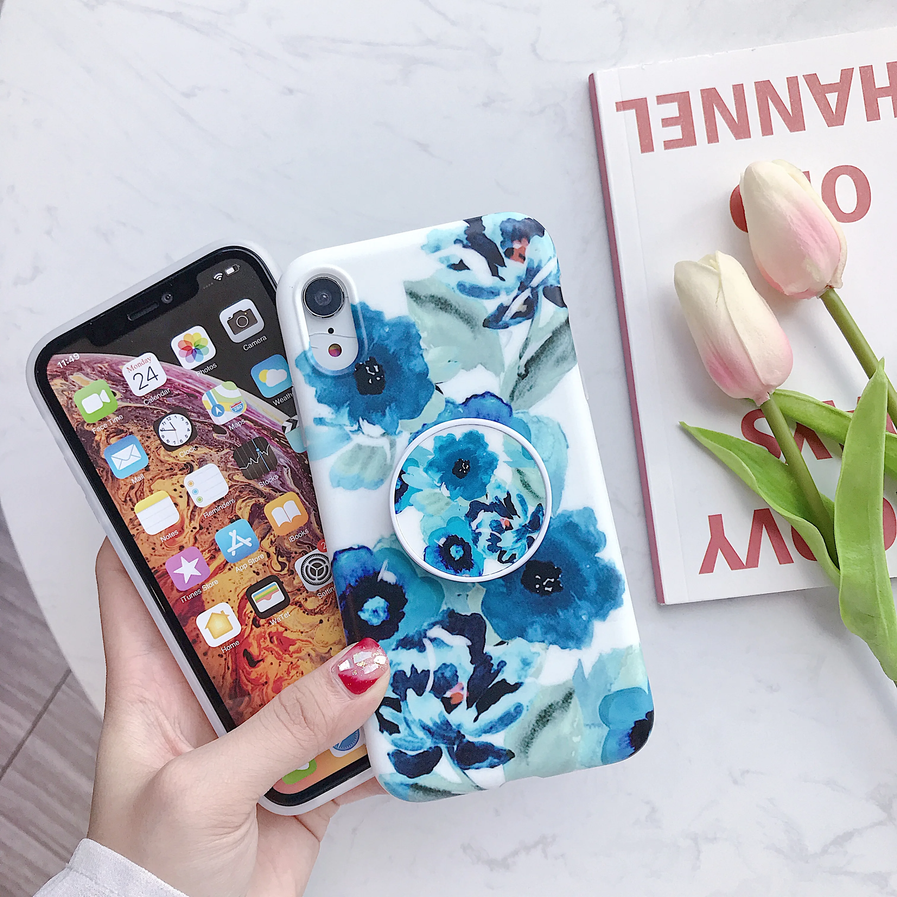 Картина маслом цветок Орхидея Роза стенд держатель телефона чехол для iPhone 12 11 Pro XS