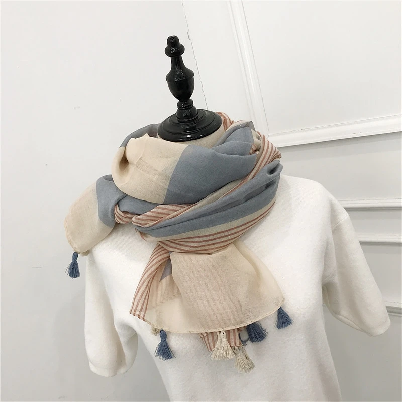 2018 осенний Новый шарф однотонный и полосатый лоскутный платок женский