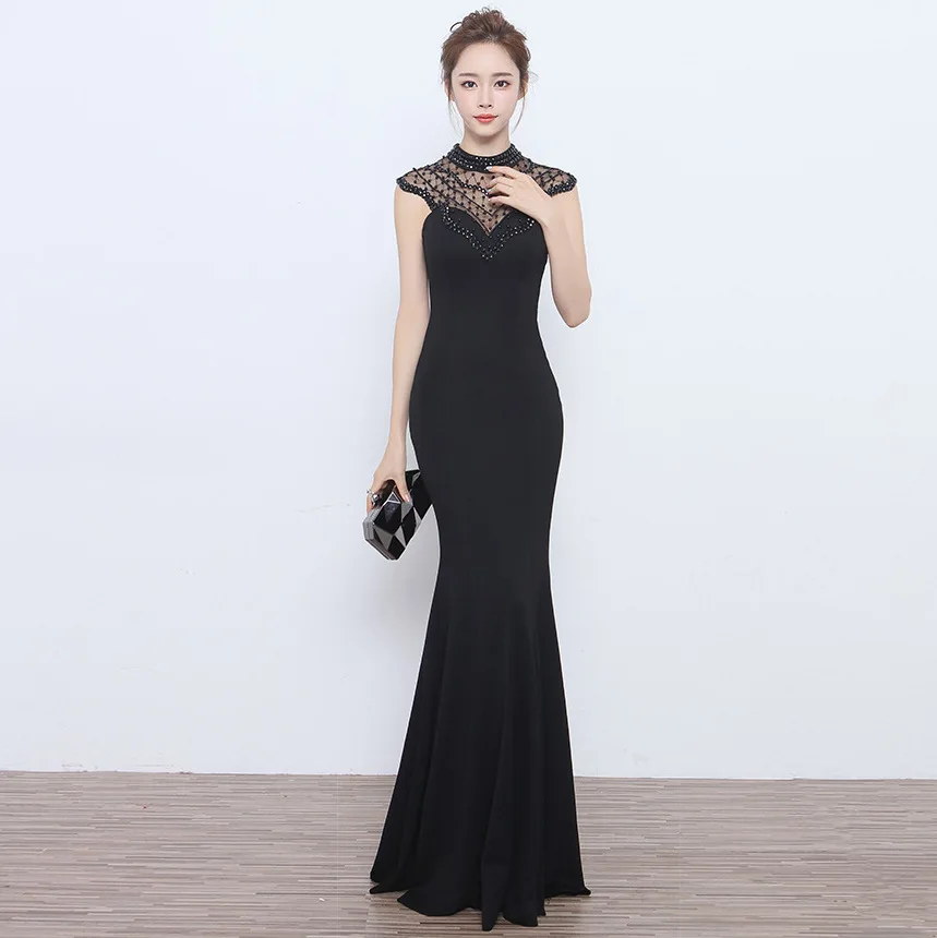 Размера плюс вечернее платье Длинные черные зимние стиле Ципао Чонсам пикантные