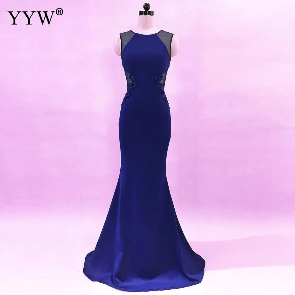 purplish blue Женское элегантное вечернее платье русалки длина до пола однотонные Длинные вечерние платья Аппликация без рукавов сексуальные платья выпускного вечера сексуальный халат De Soiree - Цвет: purplish blue