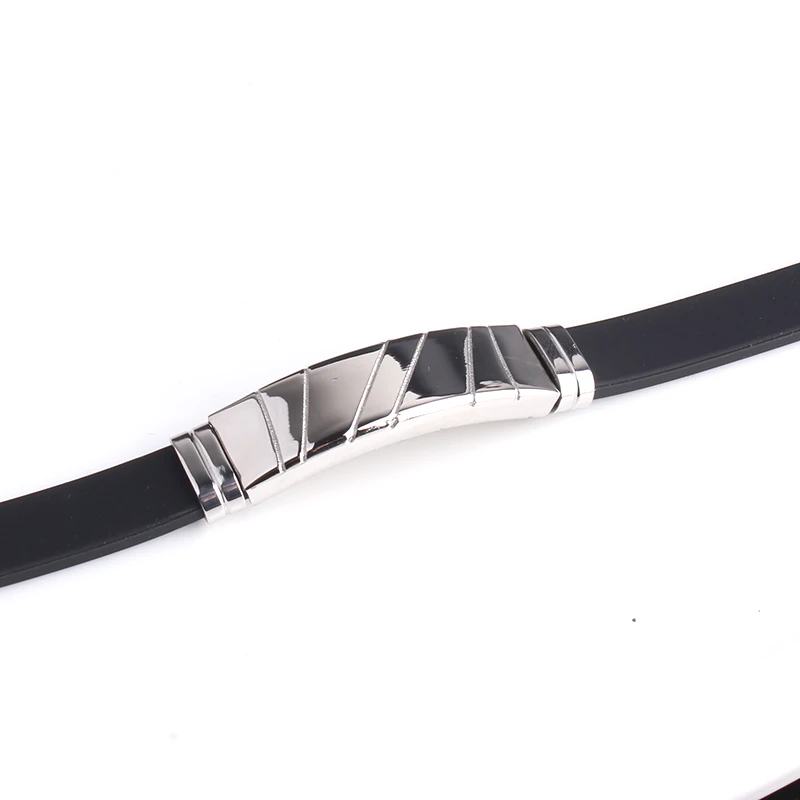 Серебряный Цвет косой паз силиконовые 316L браслеты из нержавеющей стали для