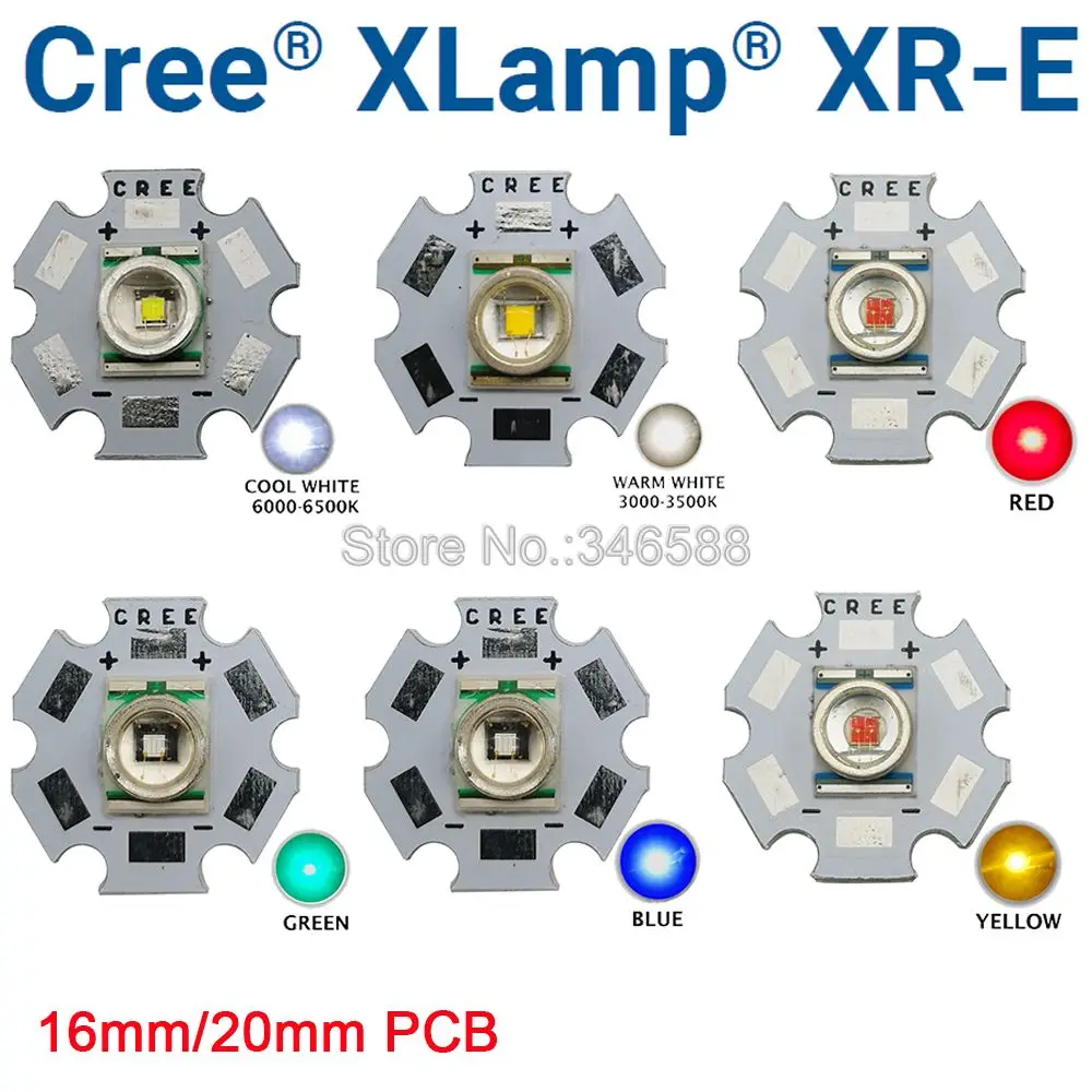 

Светодиодная лампа CREE XRE Q5, XR-E, холодный белый, теплый белый, красный, зеленый, синий, желтый, 3 Вт, высокомощный светодиодный светильник на 16 мм, 20 мм печатной платы, 1 шт.