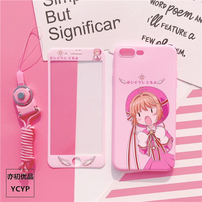 Для iphone XS Max милый Cardcaptor Sakura задний Чехол+ пленка для экрана из закаленного стекла, Девушка Мягкий чехол для iphone X XR 6 7 8plus