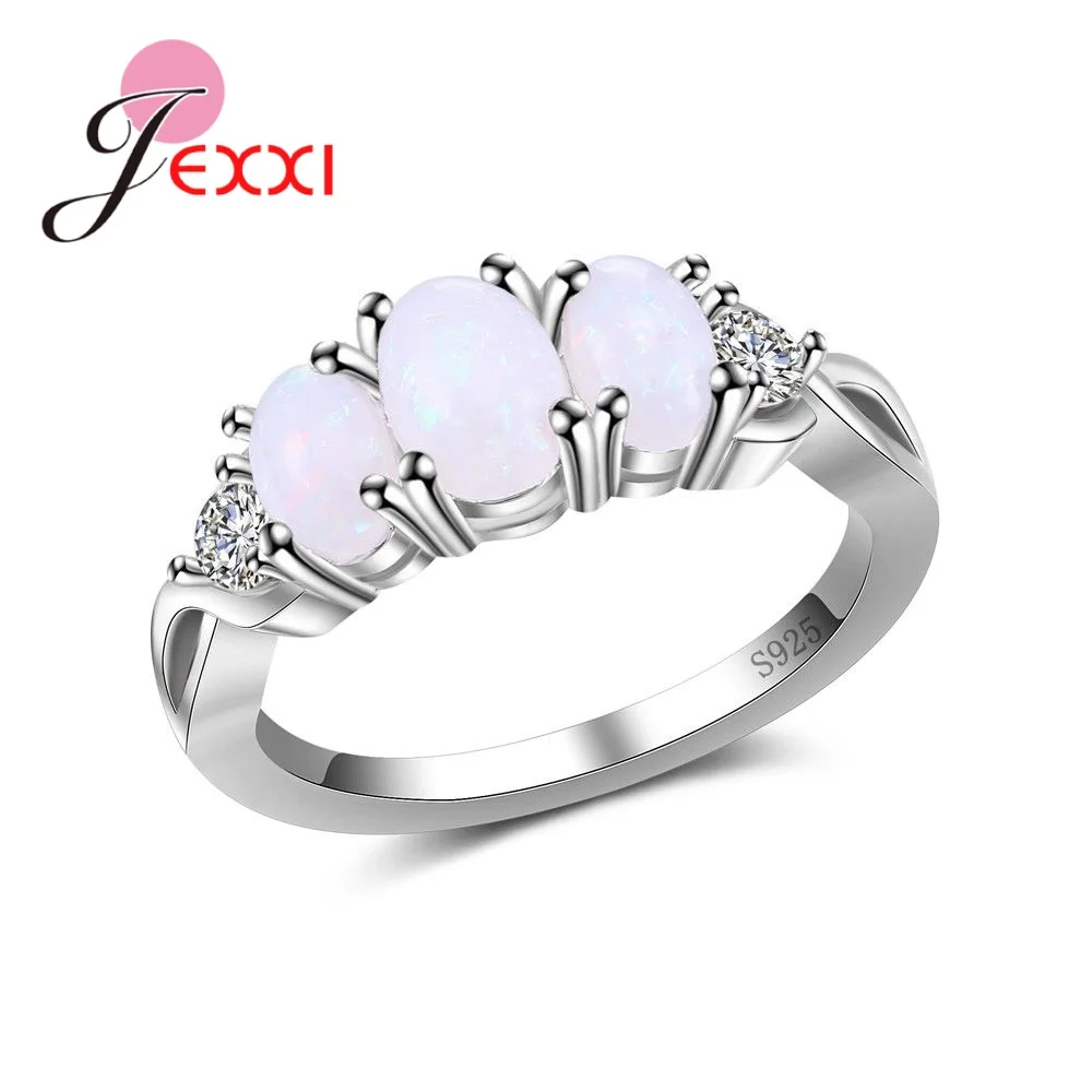 

Top Quality Fashion Three Oval White Fire Opal Rings For Women 925 Sterling Silver Wedding Party Engagement Anel Bague