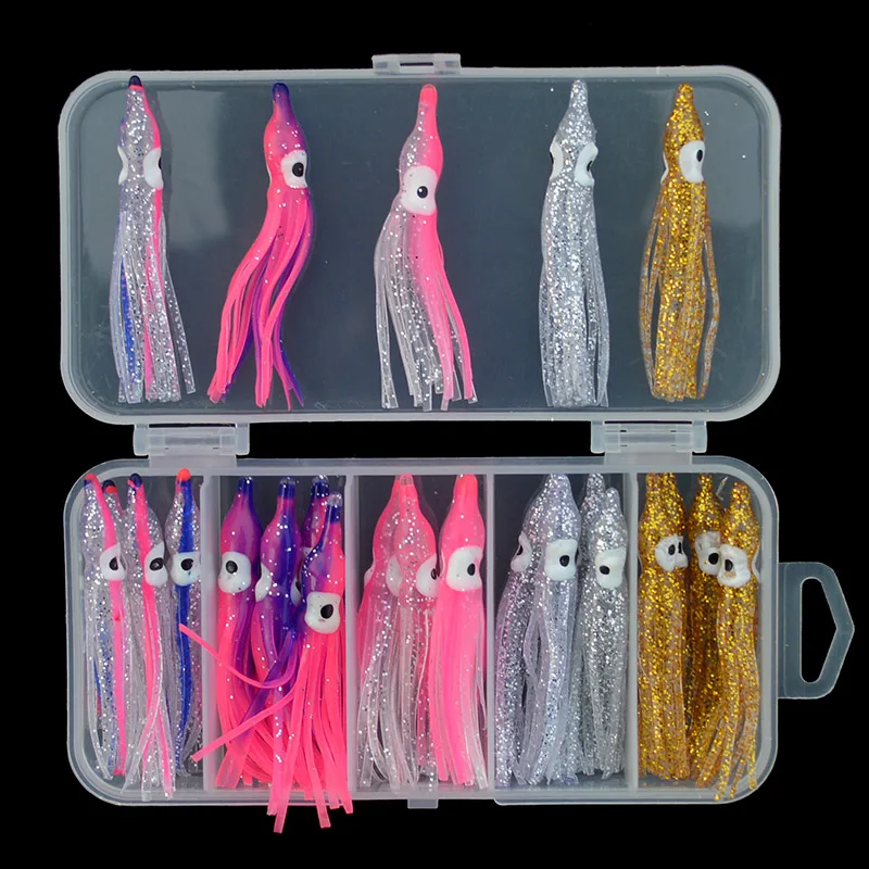 Octopus Skirts Lures 25pcs/set 5 Colors 5cm Saltwater Fishing Trolling Skirted Lure Soft Plastic Jig Glitter Bait | Товары для