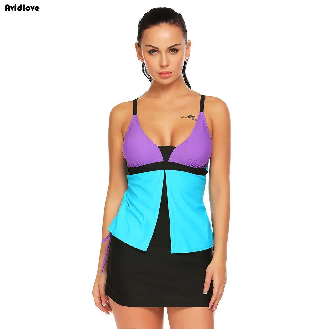 Высокая Двойка Купальник Печать Топ Для женщин талия Нижний Tankini Набор