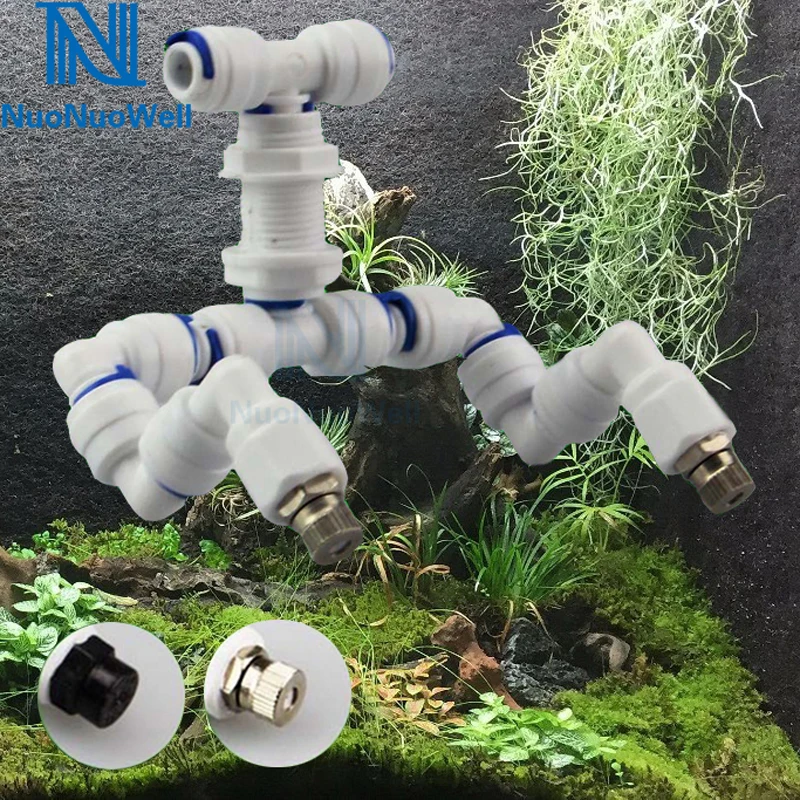 

NuoNuoWell Reptiles Tank Sprinkler Rainforest Aquarium Mist Nozzle 360 Adjustable Aquatic Pet Cooling System For 1/4'' Pipe Tube