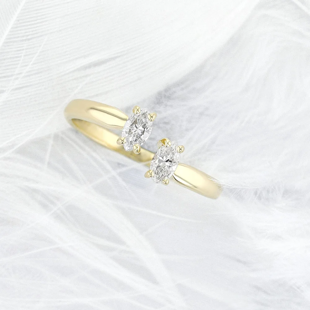 Anillo de compromiso con 2 piedras de moissanita, anillo de boda de 14K, oro amarillo sólido, moissanita, 3x5mm, 0. 66ctw