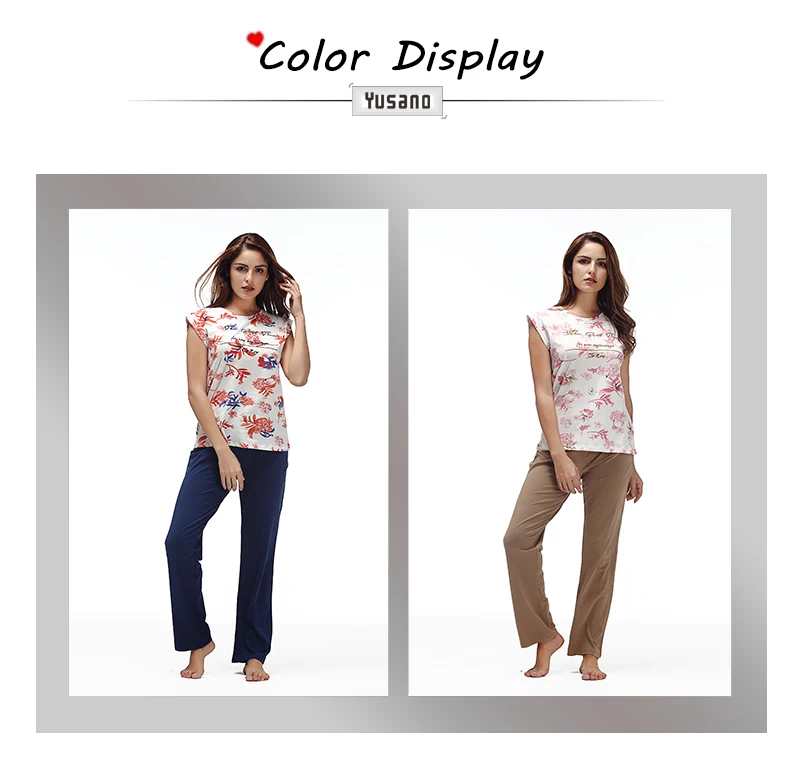 Yusano Cotton Pajamas Women Floral O neck Sleepwear for Girl Sleeveless Top& Long Pants Soft Pijama Feminino Inverno