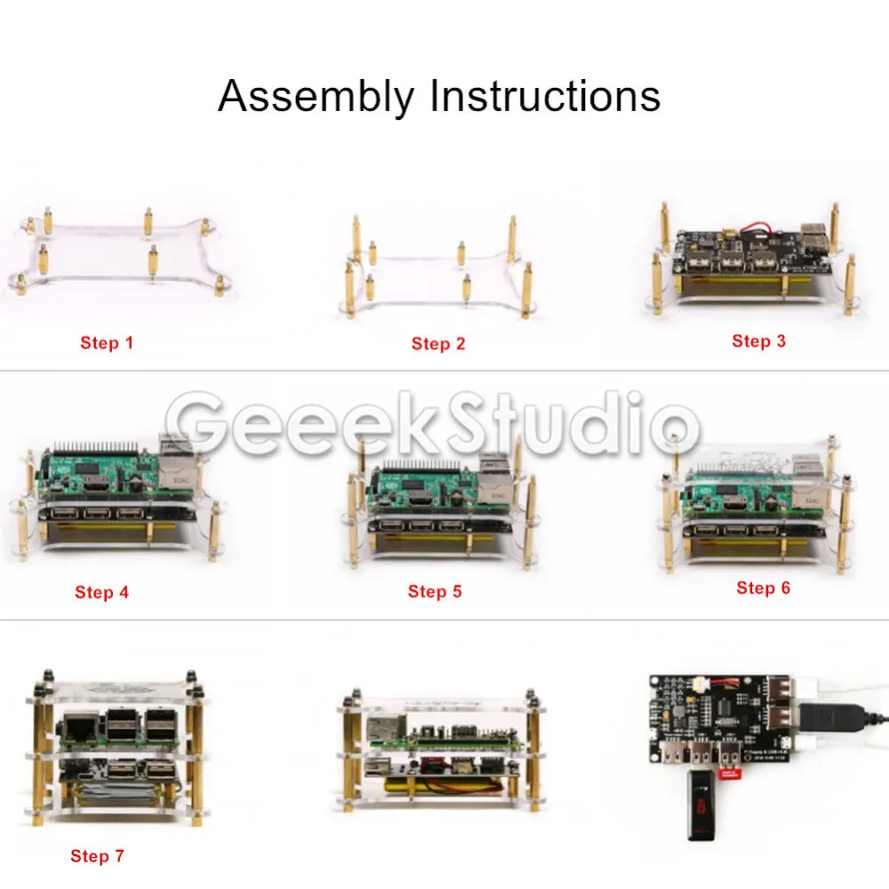 5 портовый USB 2 0 хаб питание модуль с двойной слои акриловая подставка для Raspberry Pi