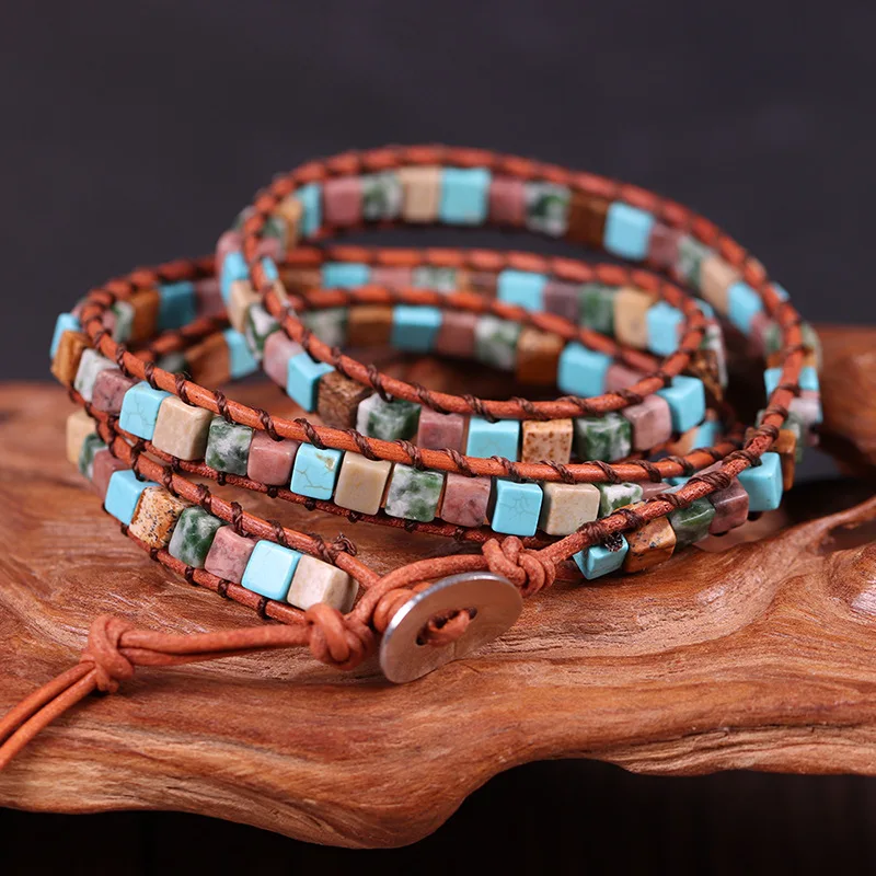 Уникальные смешанные природные камни кубический камень 3 нити браслеты ручной