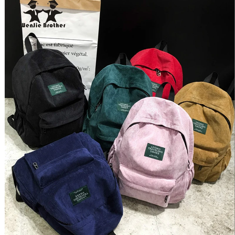 wenjie brother new arrival Autumn and winter corduroy backpack female college backpack bag  student backpack women backpack