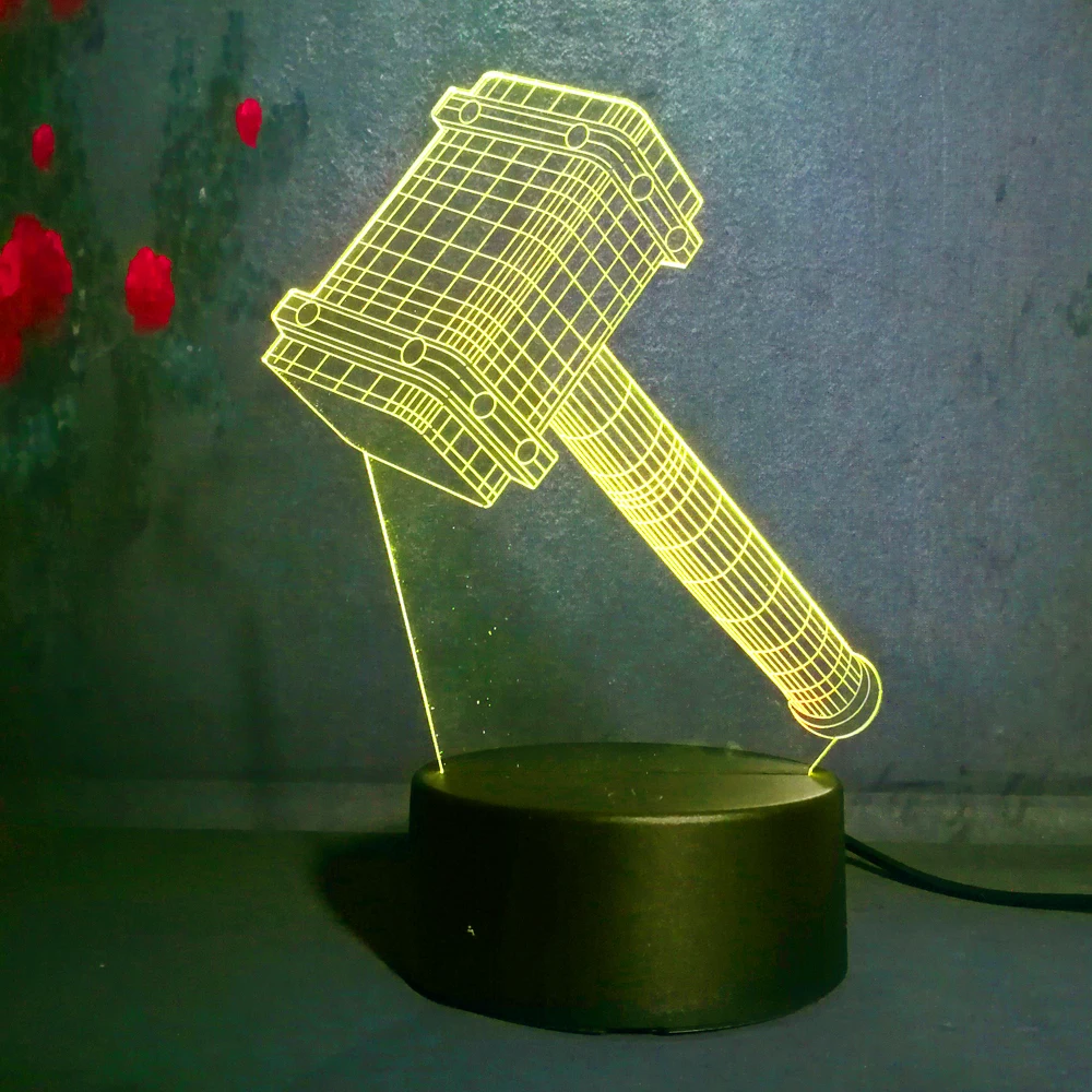 3D Marvel Super Hero Thor Hammer Ночной светильник 7 цветов иллюзия изменение мальчик игрушка
