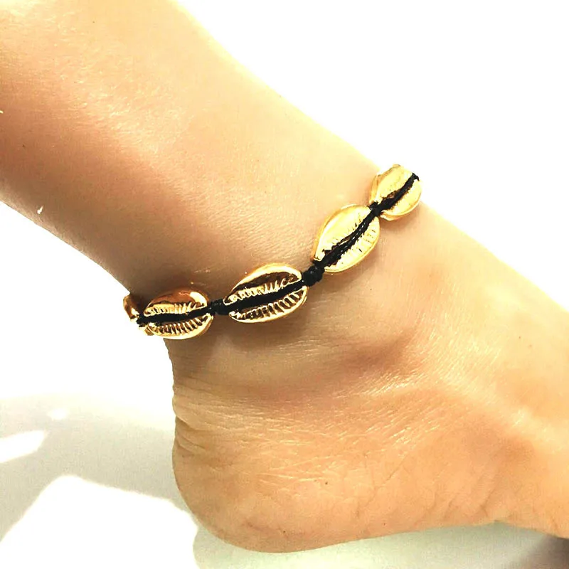 Винтажная оболочка золотого цвета Kauri анклет для женщин браслет ног модная