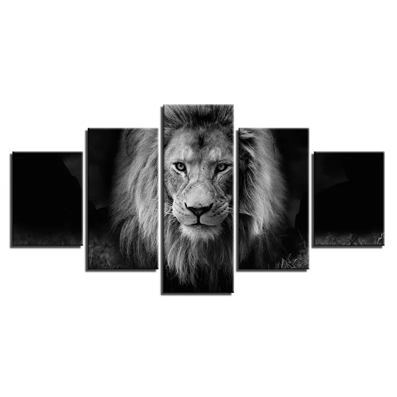 5 шт. Nordic Decoratrion Животные Лев Wall Art Холст Картины маслом Современный черный белый