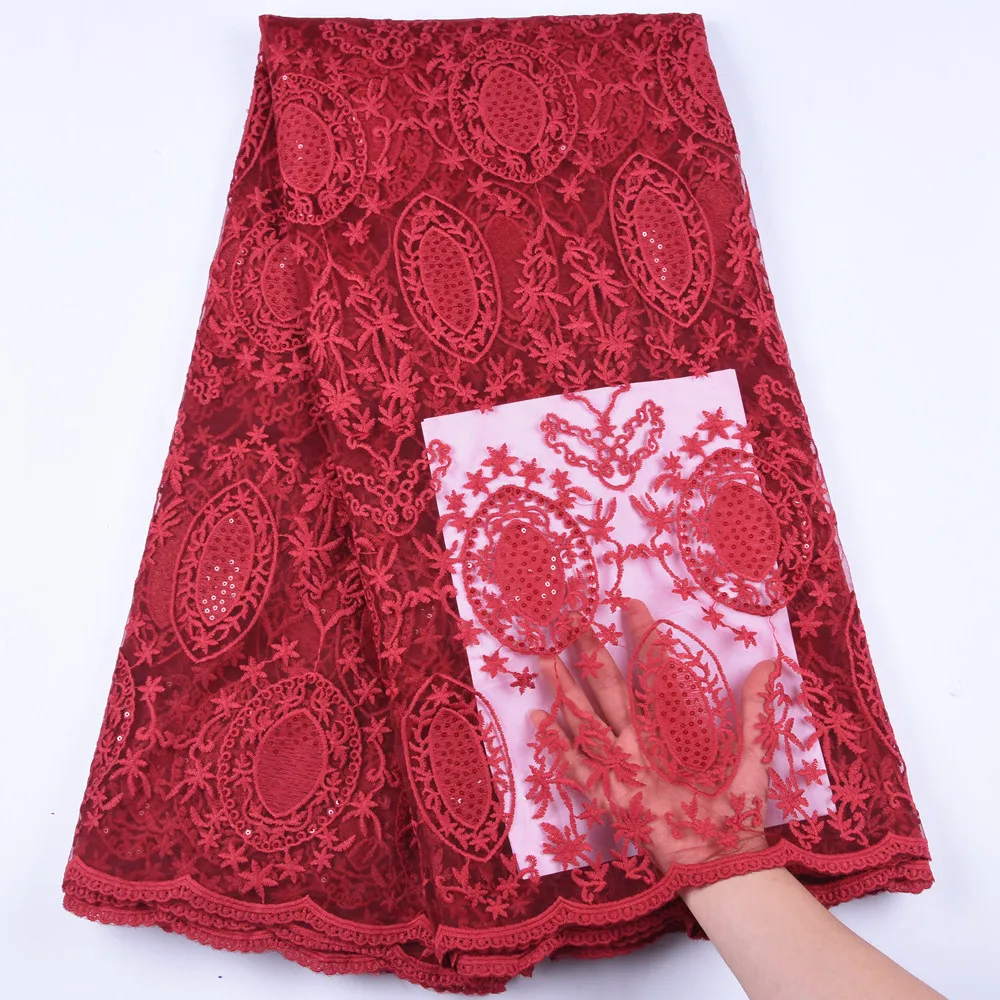 

Нигерийские кружевные ткани, новинка, красная высококачественная ткань, свадебная французская сетчатая кружевная ткань с блестками 1636