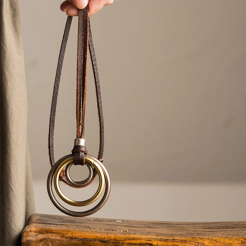 Женское винтажное ожерелье ручной работы длинное из кожаной веревки в богемном