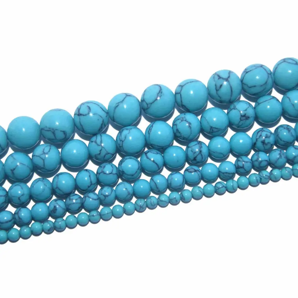 Lake Blue Turquoise Агаты бирюзой Натуральный Камень Бисер Амазонит Круглые бусины для самостоятельного изготовления ювелирных изделий Цепочки и ожерелья браслета 4/6/8/10/12 мм - Цвет: Lake Blue Turquoise