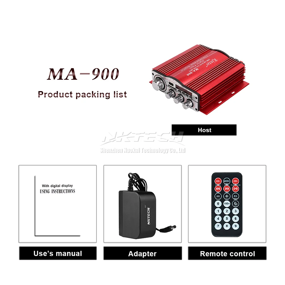 With 12V 3A Adapter MA-900 Kinter автомобильный усилитель мощности Bluetooth цифровой плеер HiFi стерео 4x30 Вт RMS AUX SD USB FM CD DVD MP3 звук домашний аудио DSP - Цвет: With 12V 3A Adapter
