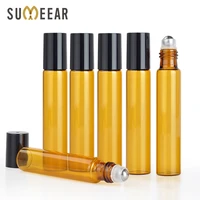 100pieceslot 10ml portable amber essential oil bottle roll on perfume bottle mini metal ball roller brown essential oil bottles
