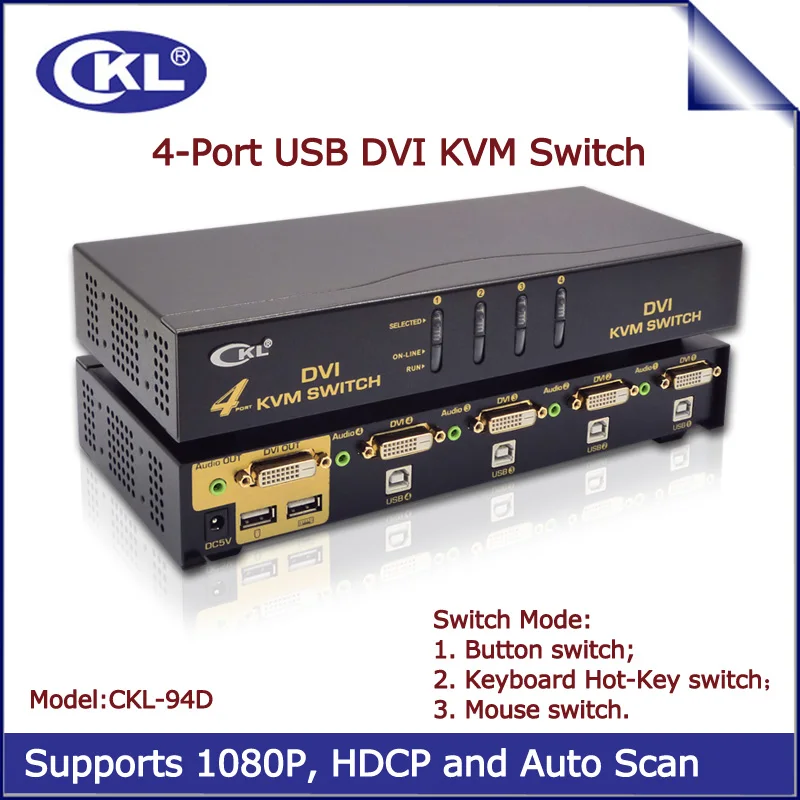 CKL-94D 4 порта USB DVI KVM переключатель с функцией аудио и автоматического сканирования