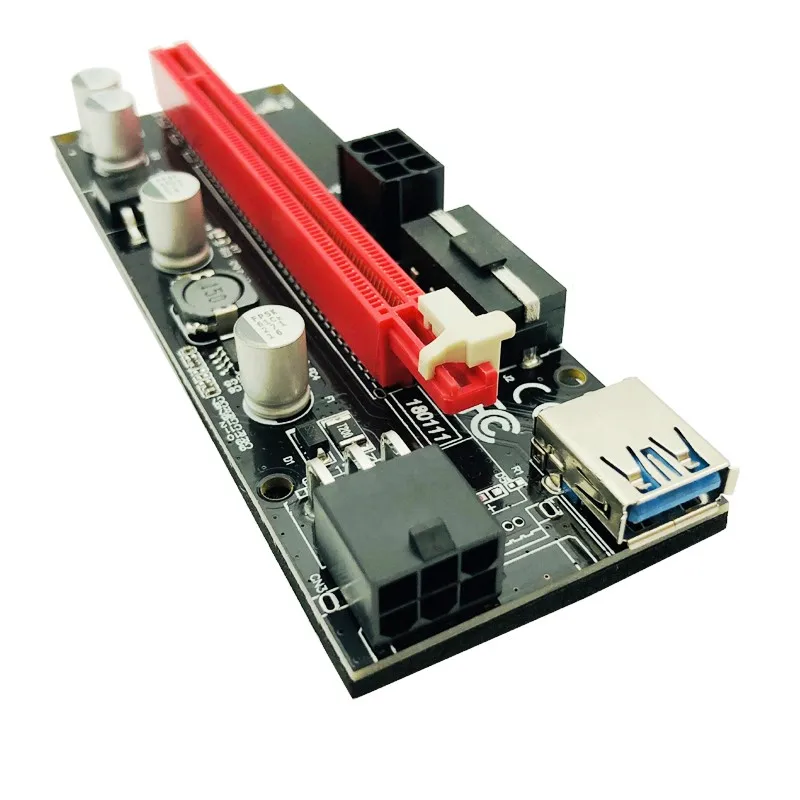 10 шт. Райзер карта 009S PCIE PCI E 1x к 16x Express адаптер питания Molex 6pin SATA USB 3 0 кабель для