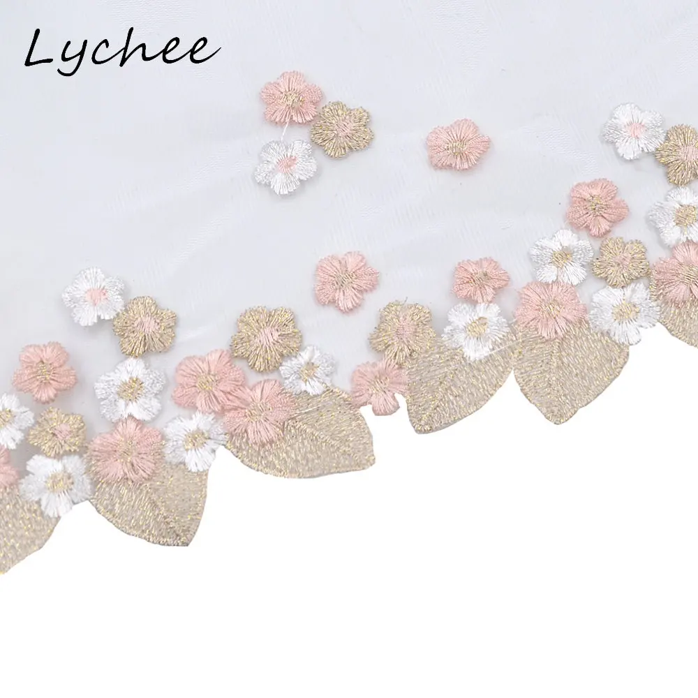 Кружевная ткань Lychee для женщин 1 ярд с цветочной вышивкой и листьями свадебного