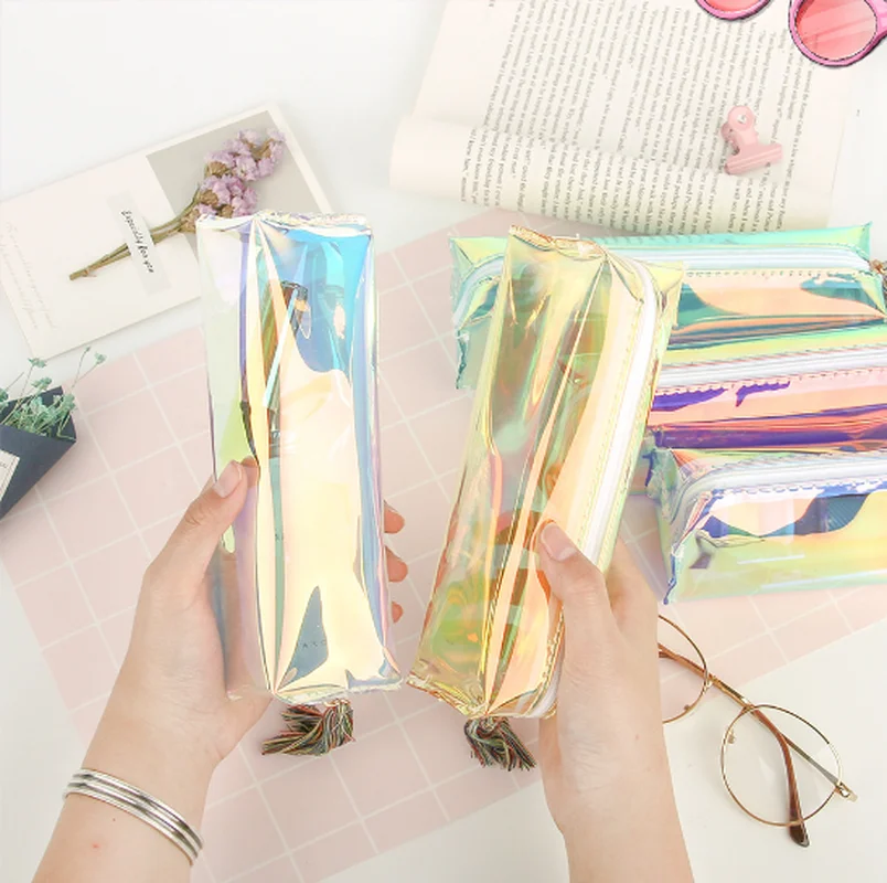 Transparent Glitter Pencil Case Stationery Bags Creative Fashion Pvc Pencil Bag School Pencil Box Supplies Student Gift Kawaii