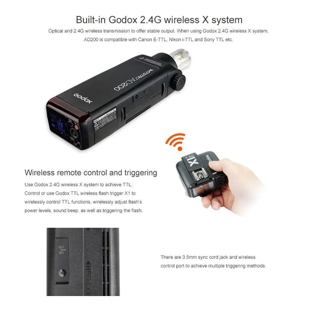 Godox AD200 200Ws 2 4G TTL вспышка стробоскоп 1/8000 HSS Беспроводная монолайт для покрытия 500