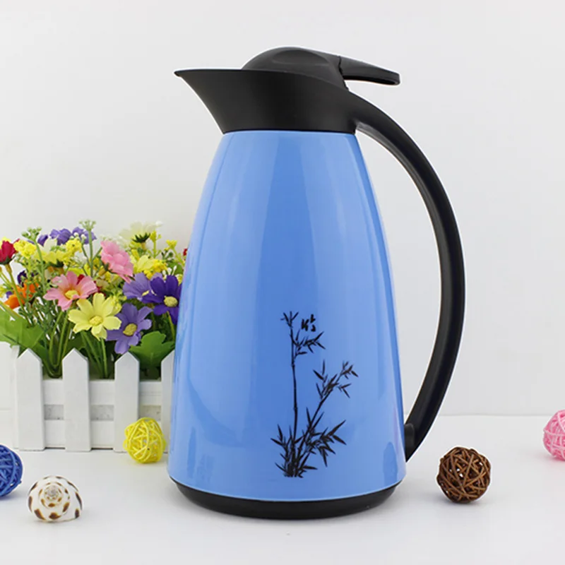 Blue 1L завод цветок Стекло вкладыш вакуумный маленький горячий бутылка для воды горшок Чай Кофе изоляции колба термоса, Китай(материк) с двойными стенками из нержавеющей стали чайник Пластик - Цвет: Blue