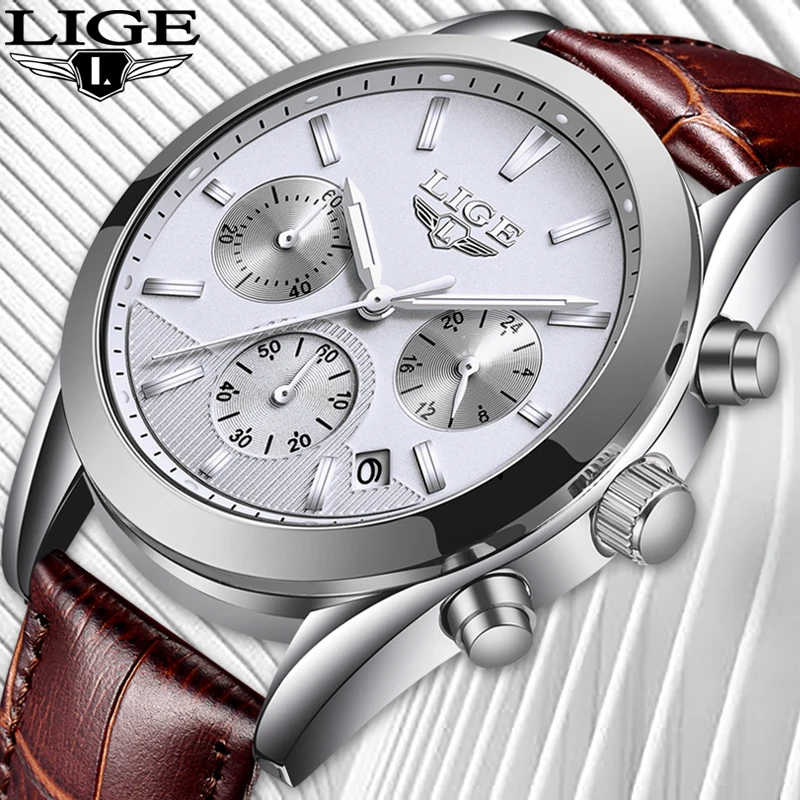 LIGE мужские часы Relojes Hombre 2019 топ бренд роскошные коричневые кожаные деловые