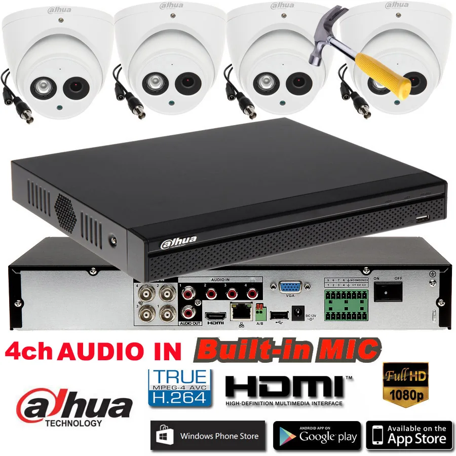 Dahua HD 2.0MP система видеонаблюдения CCTV 4CH HD 1080P HD CVI/CVR DVR комплект 4xIR 30 м Открытый HDCVI купольная CVI камера система Комплект