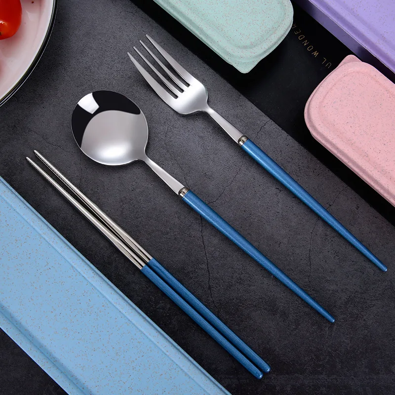 

Portable Stainless Steel Dinnerware Set Spoon Fork Chopsticks Cutlery With Box Flatware Tableware Set Dinner Kitchen Tools Item