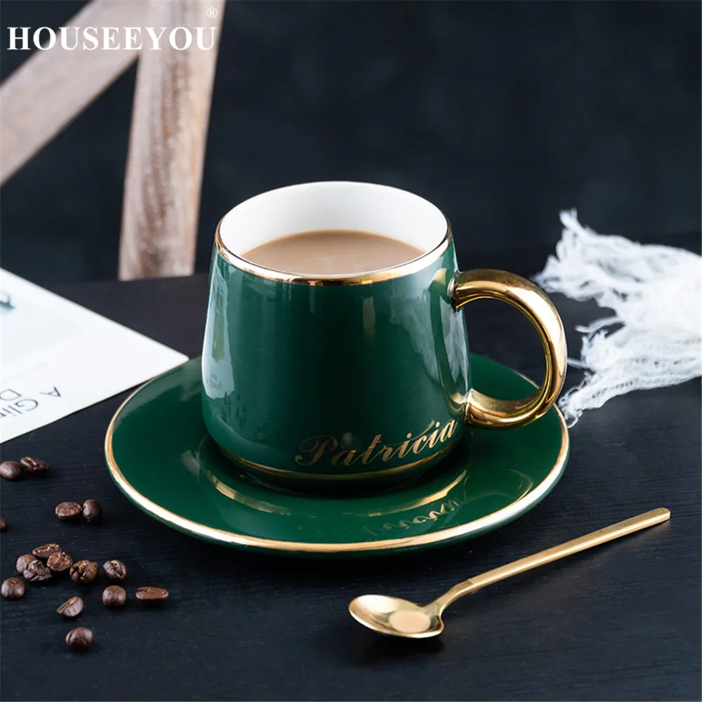 HOUSEEYOU Европейский Золотой Край зеленая кофейная чашка комплект блюдец чайные